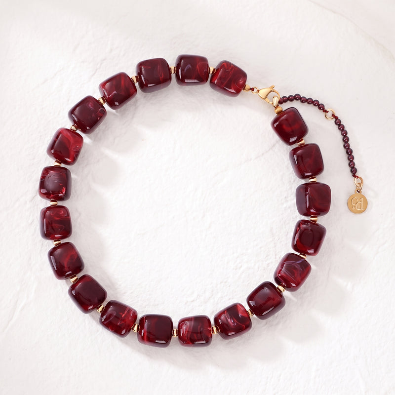 CAPE DIABLO CHUNKY SQUARE BEAD NECKLACE RED