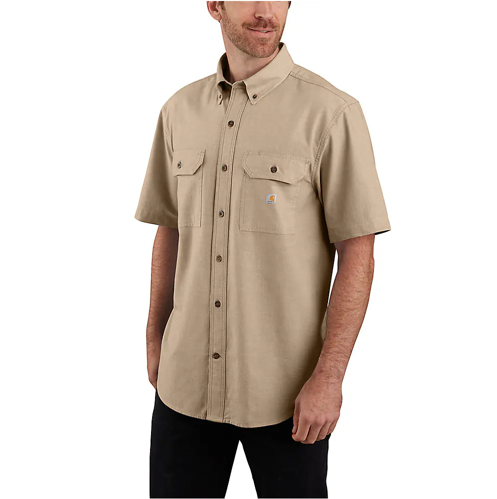 104369 CARHARTT MEN'S DARK TAN CHAMBRAY FORT LOOSE SS SHIRT