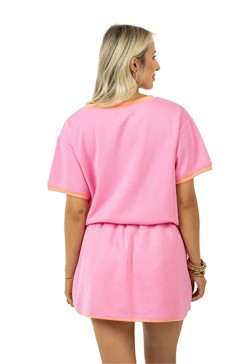 KATYDID PINK AND ORANGE CONTRAST CUTE MATCHING SKIRT SET