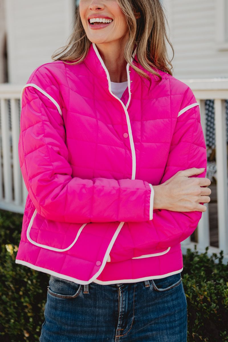 KATYDID HOT PINK QUILTED TRIM JACKET