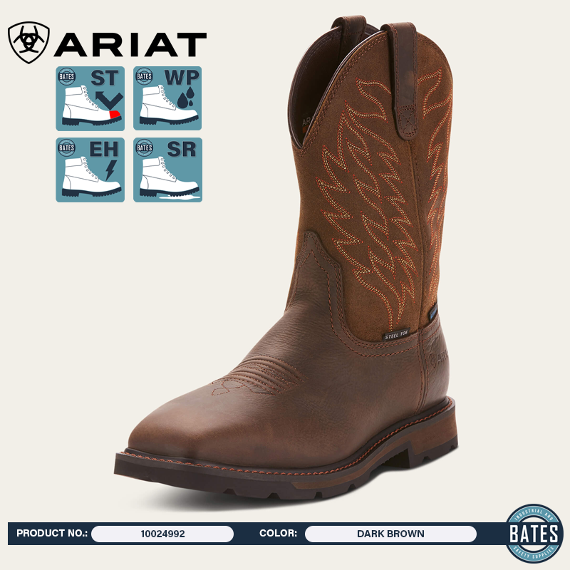 ARIAT Groundbreaker H2o-Steel Toe, Men's Work Boots, Palm Brown Balistic Brown - Foto 9