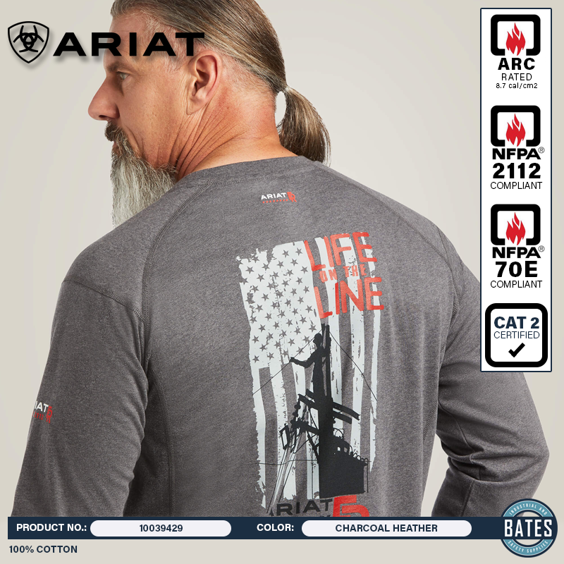 10039429 Ariat Men's FR "Life On The Line"  Graphic LS T-Shirt