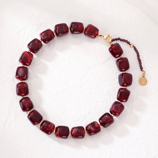 CAPE DIABLO CHUNKY SQUARE BEAD NECKLACE RED