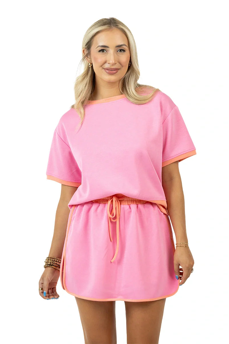 KATYDID PINK AND ORANGE CONTRAST CUTE MATCHING SKIRT SET