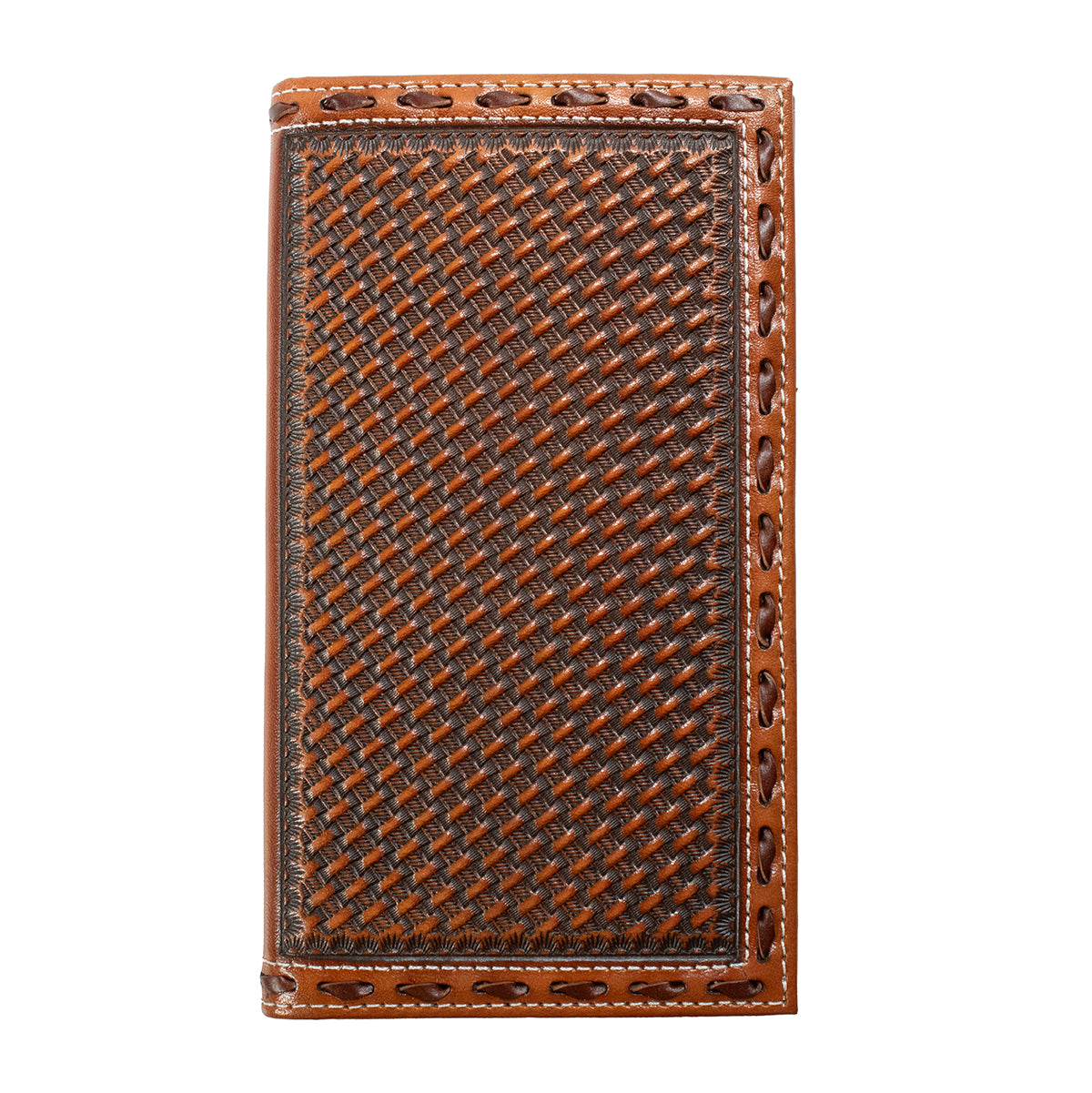 D250017702 3D TRIFOLD RODEO STYLE WALLET BASKETWEAVE EMBOSSED BROWN