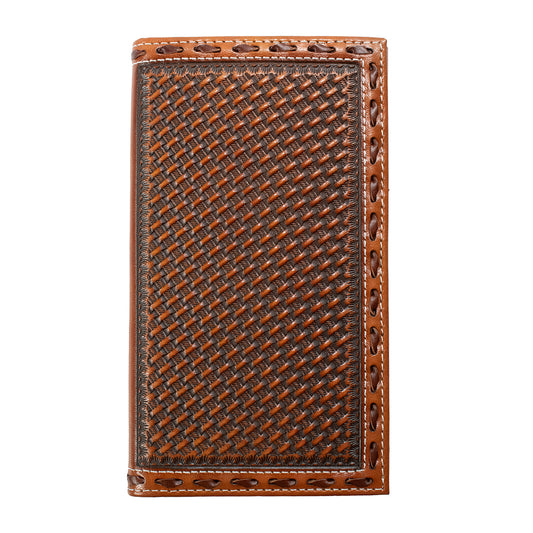 D250017702 3D TRIFOLD RODEO STYLE WALLET BASKETWEAVE EMBOSSED BROWN