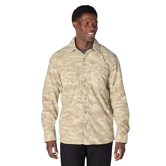 107829 CARHARTT MEN'S PETOSKEY LOOSE LS PRINTED SHIRT FOSSEL TAN CAMO