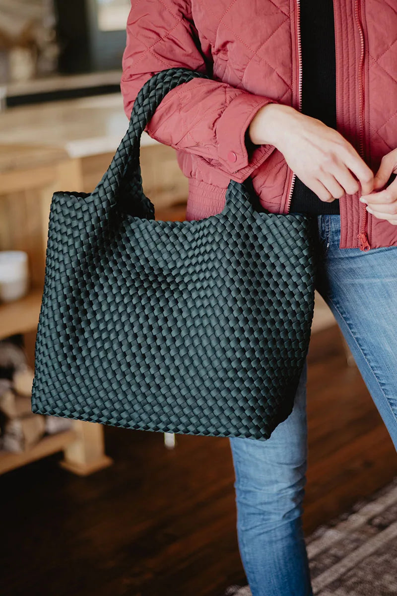 KATYDID FOREST GREEN WOVEN TOTE BAG