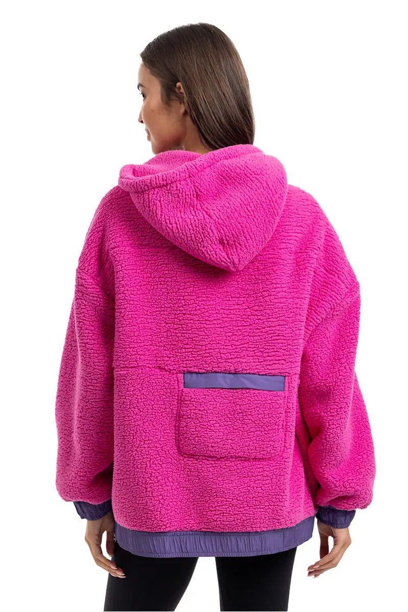 KATYDID HOT PINK TWO-TONED SHERPA PULLOVER JACKET