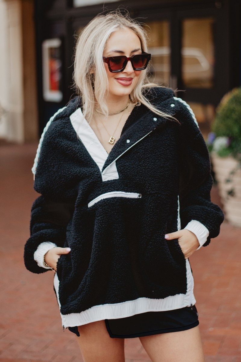 KATYDID BLACK SHERPA PULLOVER HOODIE