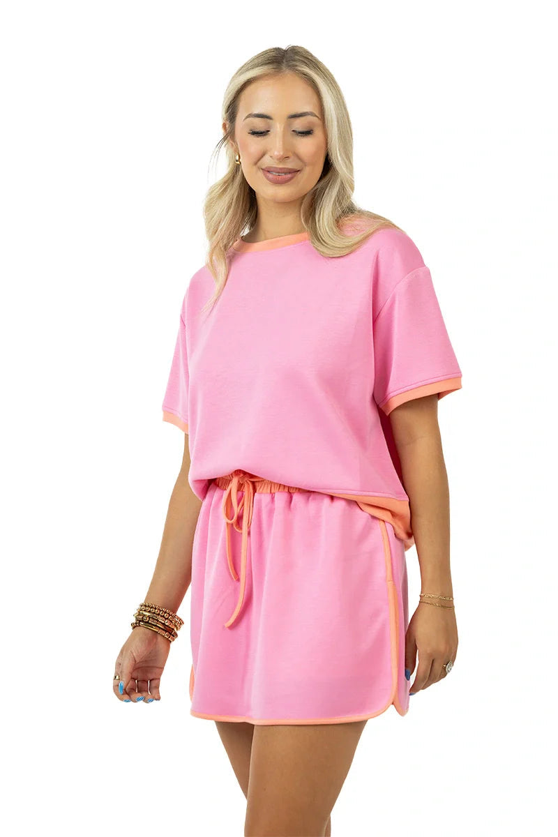 KATYDID PINK AND ORANGE CONTRAST CUTE MATCHING SKIRT SET