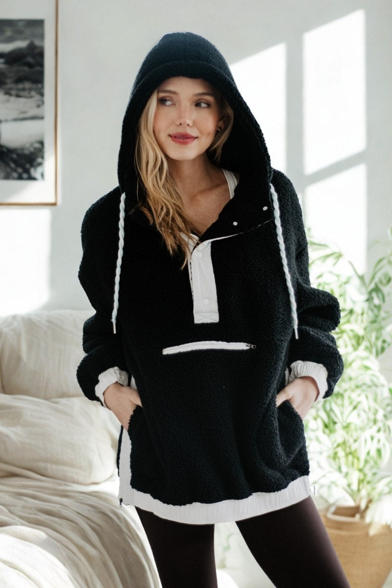 KATYDID BLACK SHERPA PULLOVER HOODIE