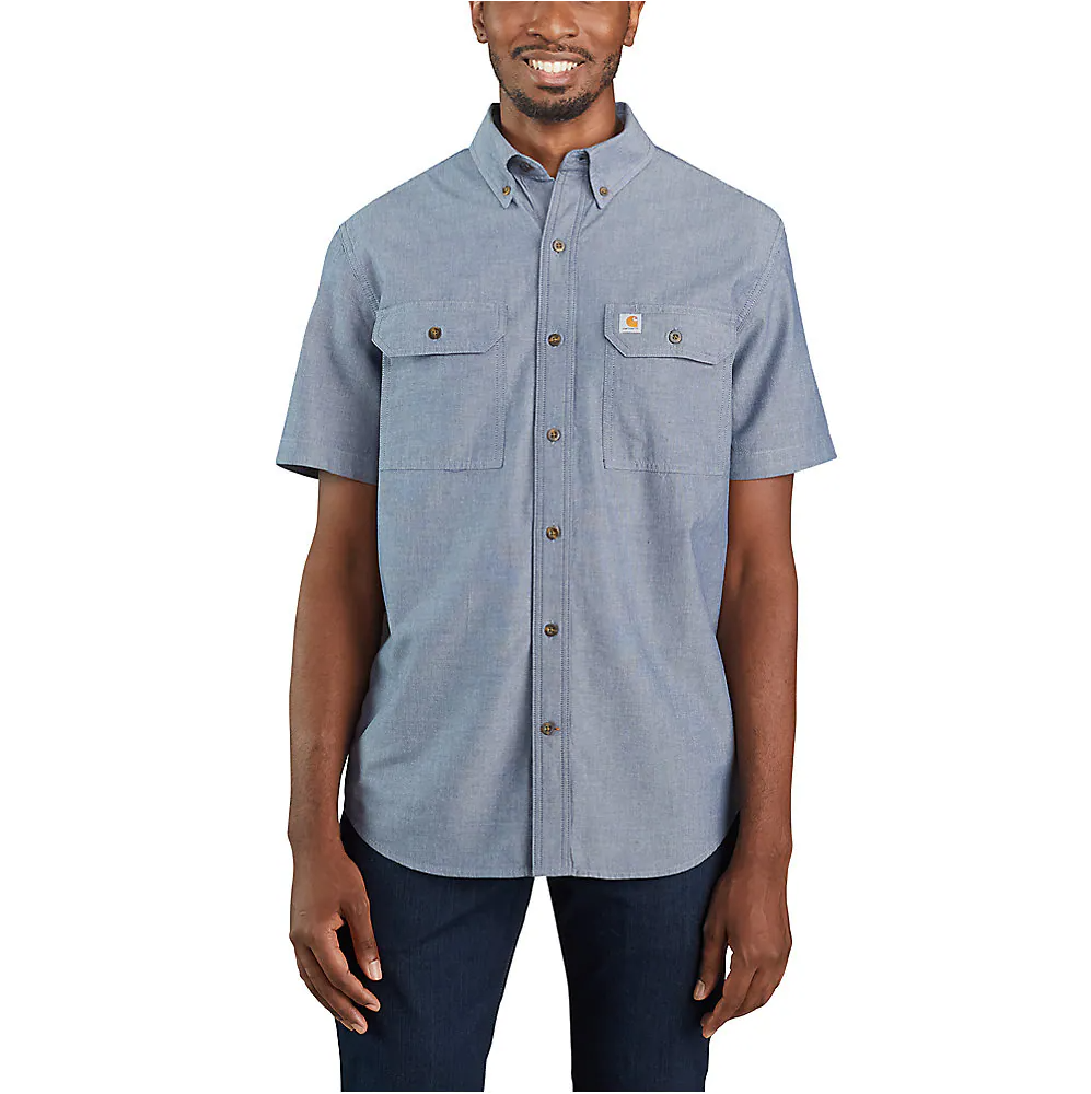 104369 CARHARTT MEN'S DENIM BLUE CHAMBRAY FORT LOOSE SS SHIRT