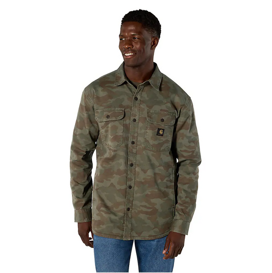 105419 CARHARTT MEN'S WINDHAM RUGGED FLEX CANVAS SHIRT JACKET ARMY GREEN CAMO