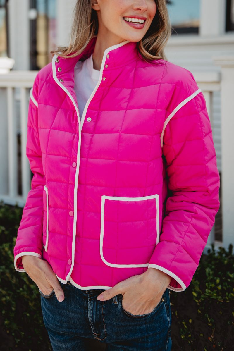 KATYDID HOT PINK QUILTED TRIM JACKET